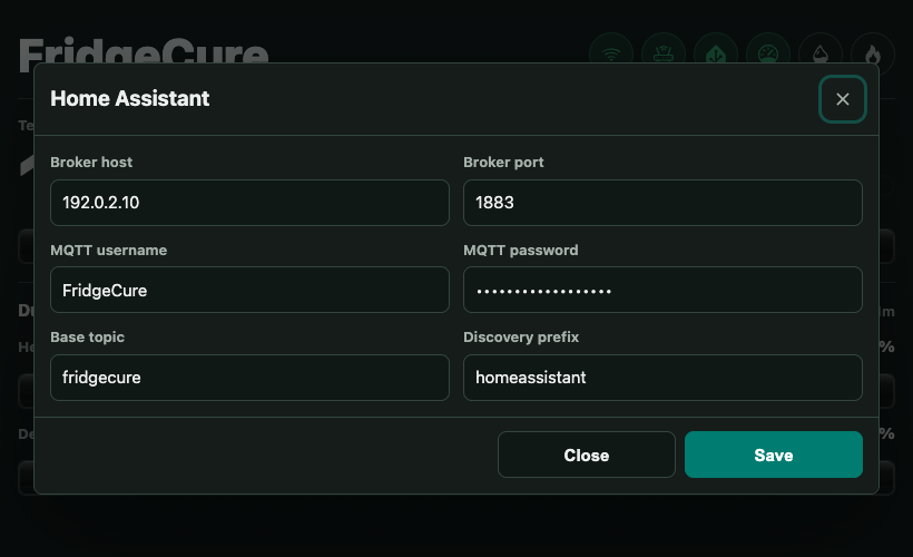FridgeCure Home Assistant and MQTT settings